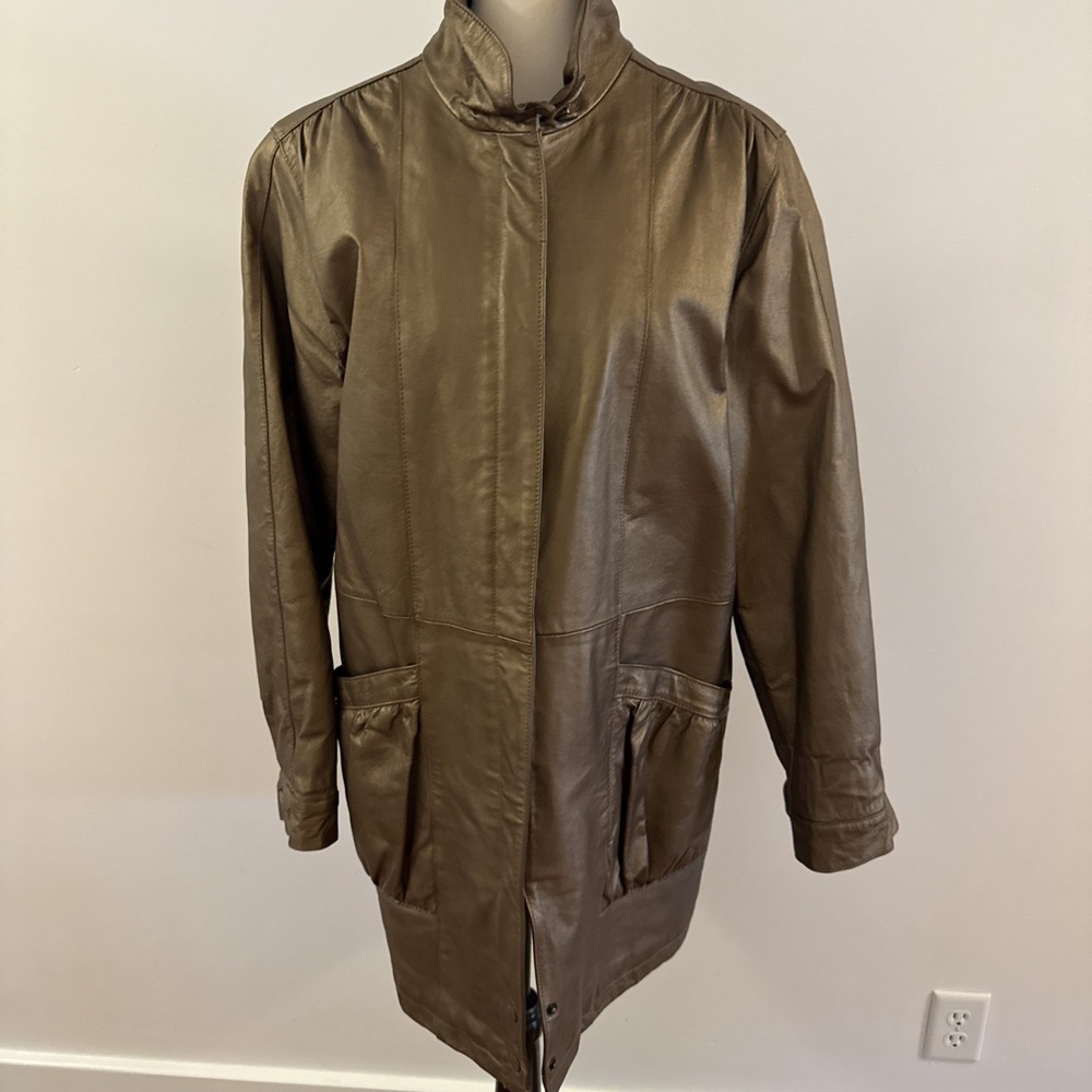 Vintage Blair Metallic Bronze Leather Zip Front Coat Jacket Size Medium
